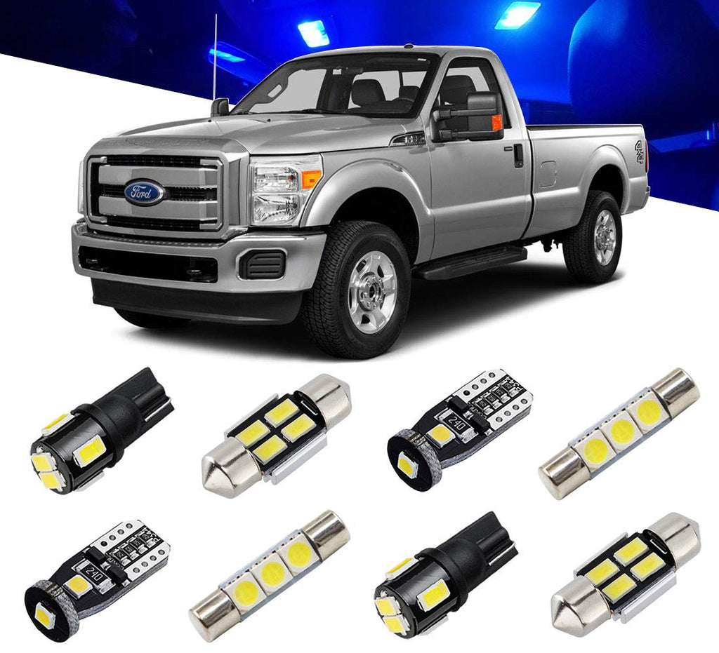 BRISHINE Blue Interior LED Light Kit for 1999-2016 Ford F250 F350 F450 F550 F-Series Super Duty Trucks Super Bright Interior LED Bulbs Package + Cargo + License Plate Lights and Install Tool