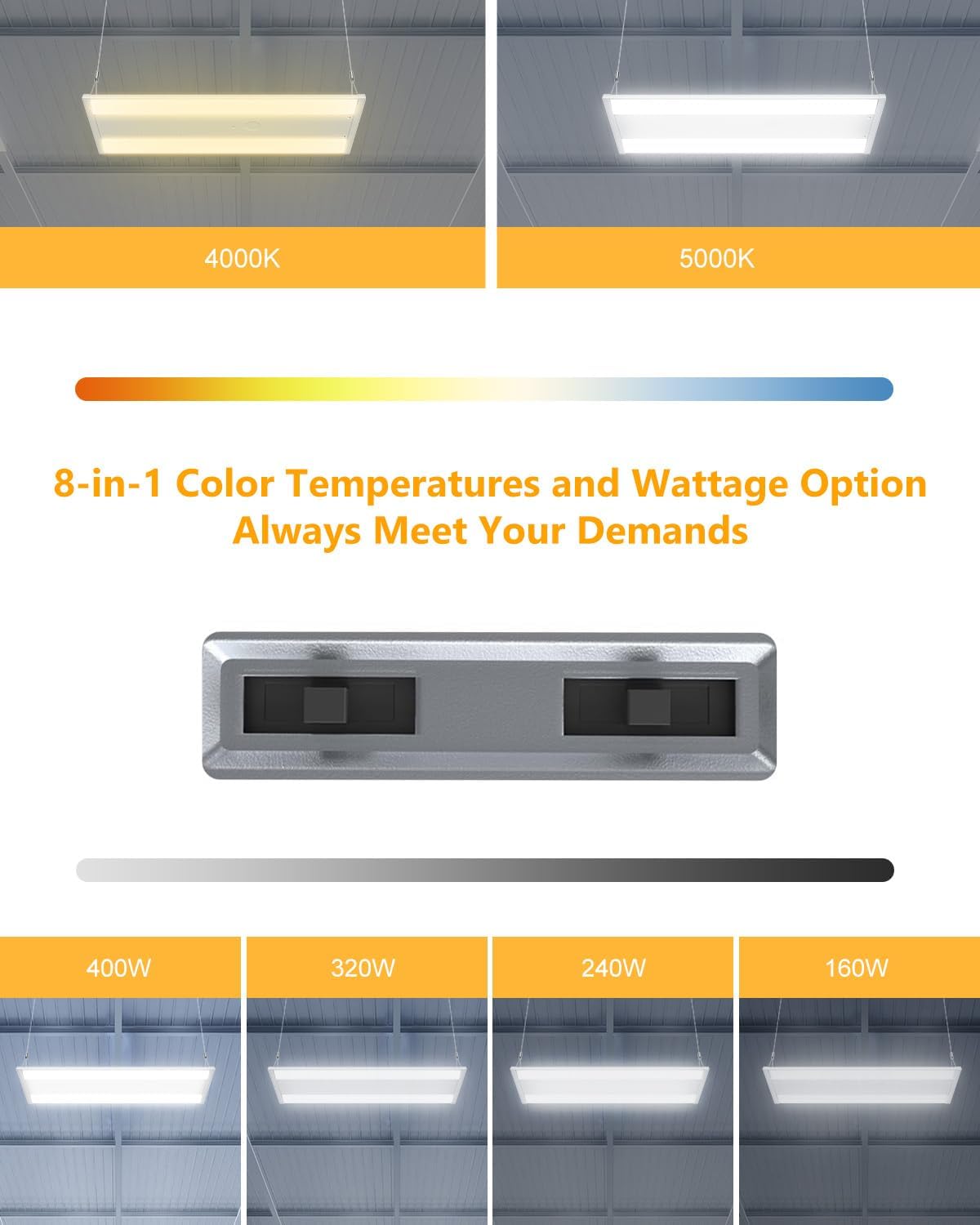 4FT LED Linear High Bay Light 400W/320W/240W/160W&4000K/5000K Adjustable