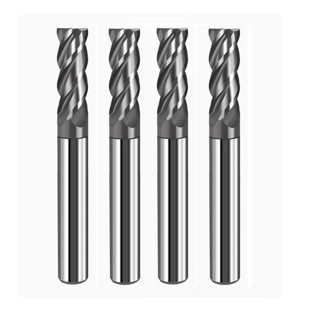 Hunricho 4PCS 3/8'' Carbide Square End Mill Bits Set, Milling Bits Cutter 3/8 Carbide End Mills for Alloy Steels/Hardened Steels, HRC 45 Deg Single End 4 Flute AlTiN Coating (4PCS 3/8in)