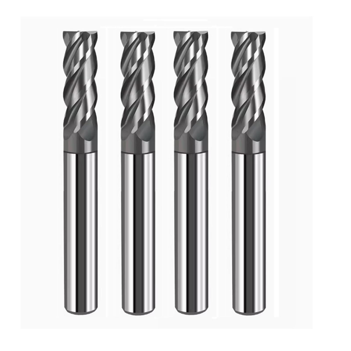 Hunricho 4PCS 3/8'' Carbide Square End Mill Bits Set, Milling Bits Cutter 3/8 Carbide End Mills for Alloy Steels/Hardened Steels, HRC 45 Deg Single End 4 Flute AlTiN Coating (4PCS 3/8in)