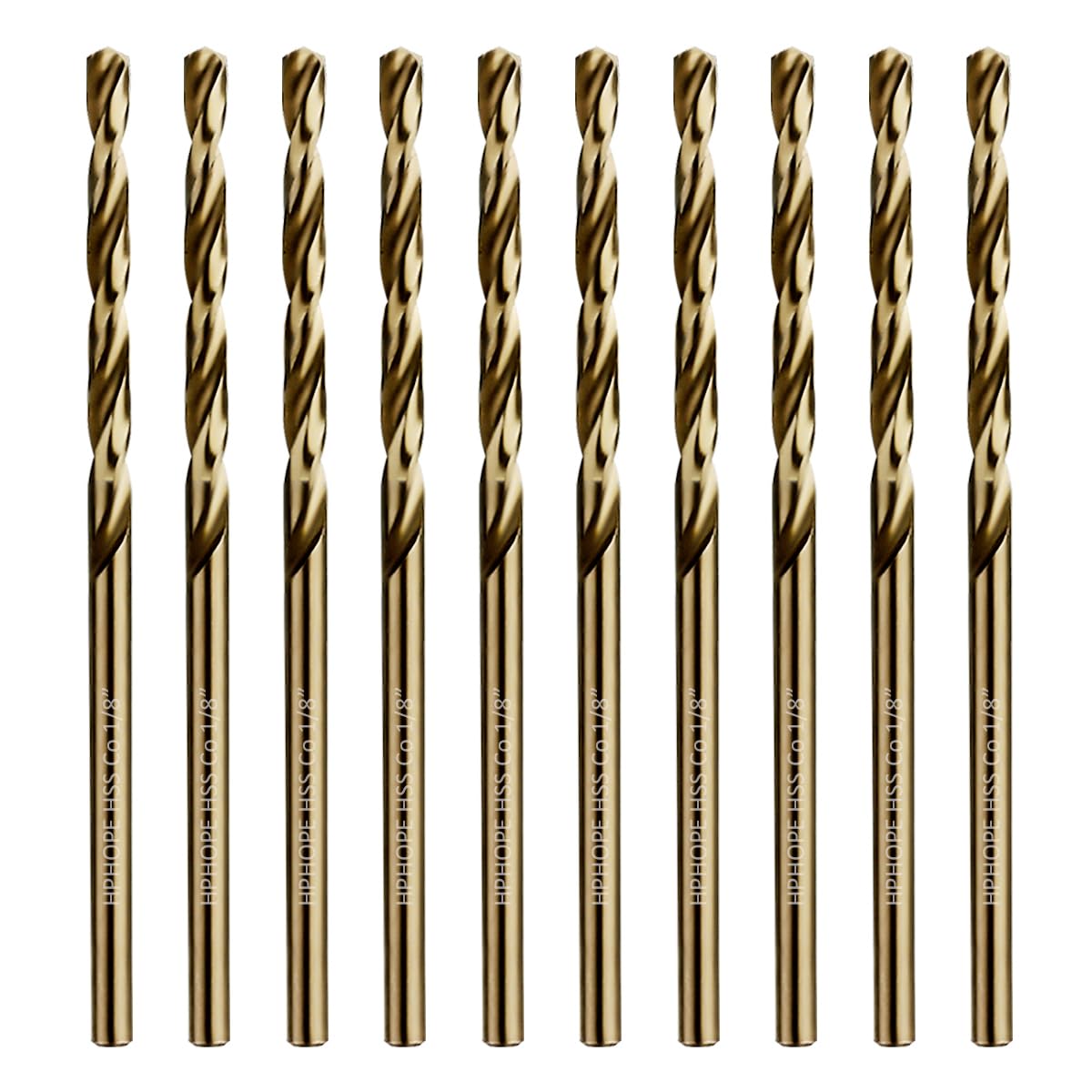 1/8 Inch Cobalt Drill Bits 10Pcs - HPHOPE M35 HSS Metal Twist Drill Bits Set, Jobber Drill Bits Length and Straight Shank, Suitable for Drilling in Hard Metal, Stainless Steel, Cast Iron
