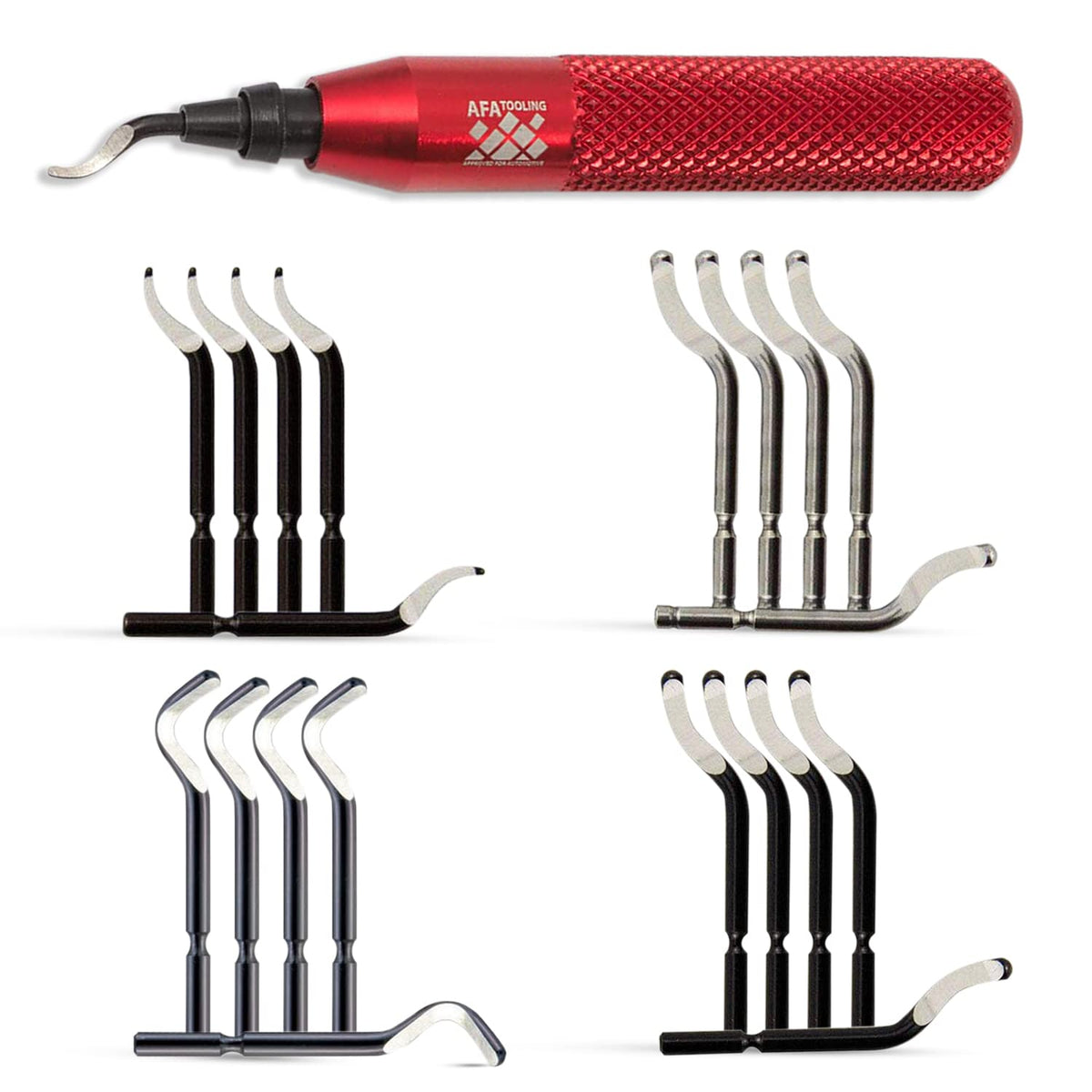 AFA Tooling Deburring Tool, 21 HSS Blades, Red CNC Anodized Aluminum Handle