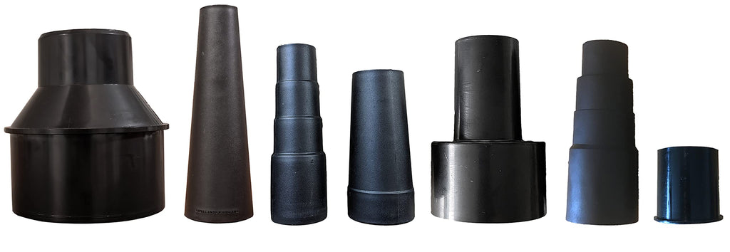 Dust Collection Cone Reducer 4-Inch to 2 1/2-Inch plus 6 Vacuum Hose Adapters Fits 1 1/16 to 1 3/4 inches Includes a Shop Vac Adapter 2 1/2-1 1/4 inch with Plastic Sleeve and 1 Rubber Reducer