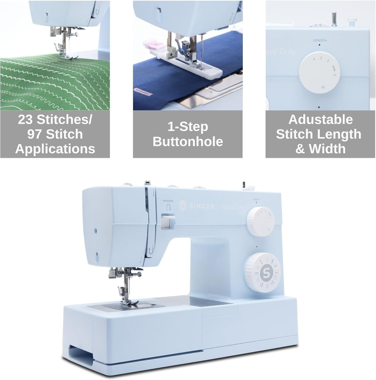 4423 (Meltwater Blue) Heavy Duty Sewing Machine with Accessories | 23 stitches deliver 97 applications, 50% more