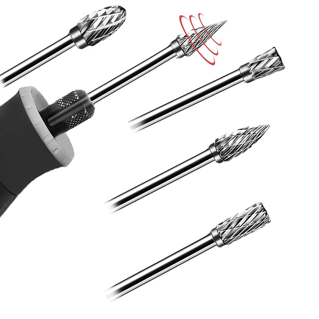 20 Pcs Double Cut Carbide Rotary Burr Set 1/8" Shank Compatible with Dremel for Metal Glass Woodworking, Drilling, Carving, Engraving, Polishing Cutting with 2 Collets
