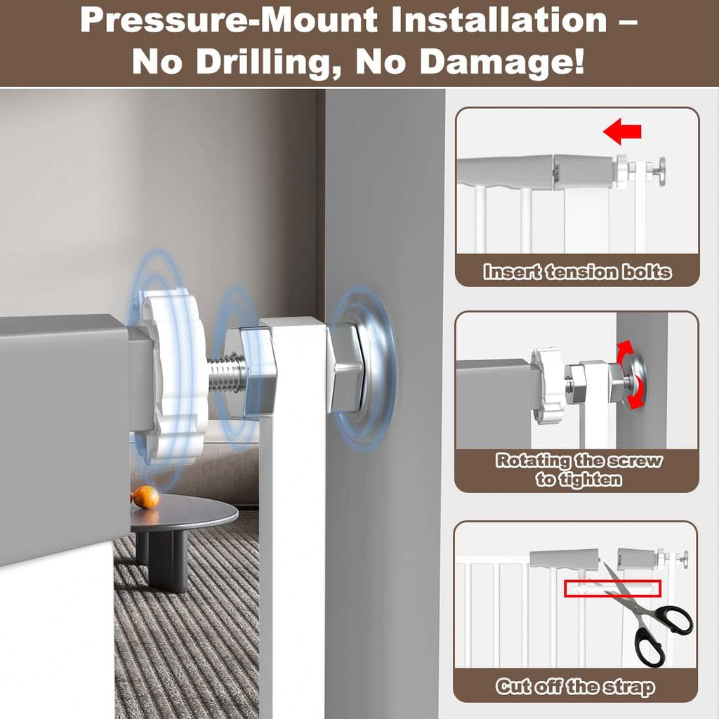 51.1" x 29.5-48.4" Extra-Tall & Extra-Wide Adjustable Hardware/Pressure-Mounted Pet & Child Safety Gate with Dual-Lock Walk-Through Swing Door for Stairs, Hallways & Wide Doorways