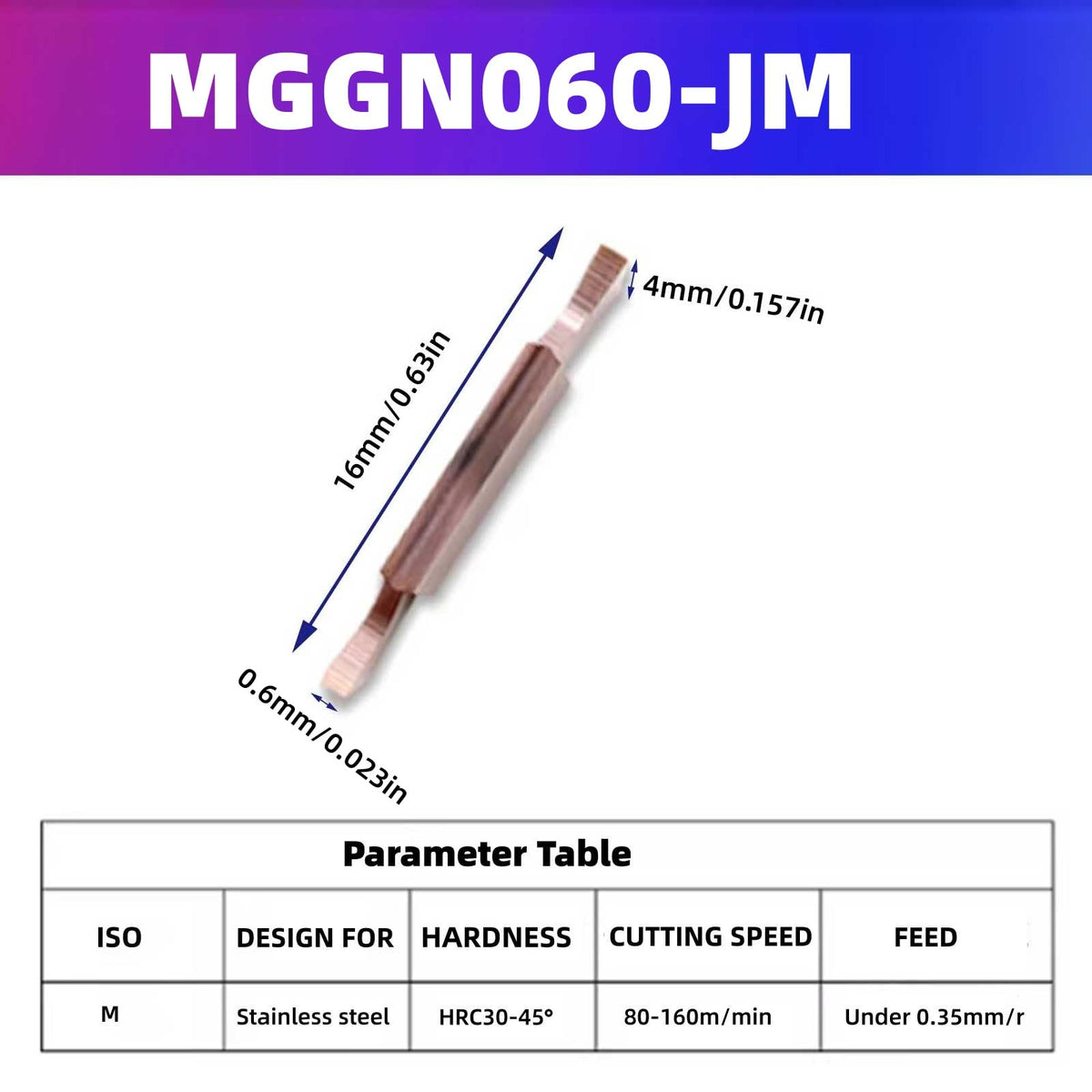 Zouzmin 10pcs Indexable Carbide Inserts Grooving Parting Tool Inserts MGGN060-MGGN600-JM Brown Coating for Stainless Steel Fine Grinding Non-Standard Decimal PointCNC Insert (MGGN060-JM)