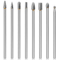 8Pcs Long Carbide Burr Set 1/4" Shank Die Grinder Bits L 6" for Wood