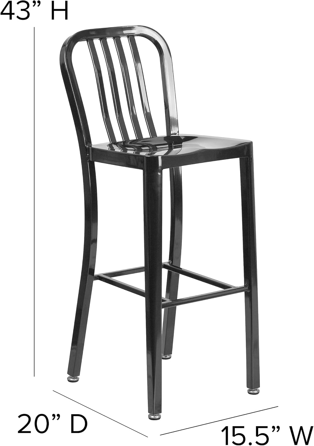 Commercial Grade 30" High Black Metal Indoor-Outdoor Barstool with Vertical Slat Back