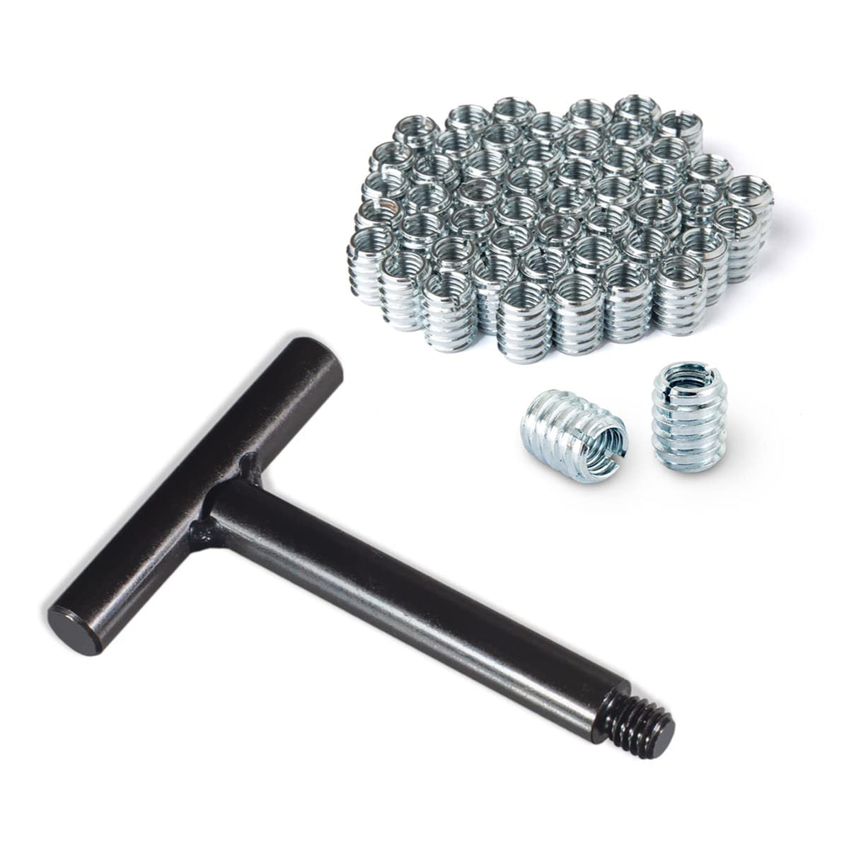 POWERTEC 71813 3/8"-16 Threaded Insert Installation Tool Set | T-Wrench with 50-PC Zinc Plated Threaded Inserts for Wood Furniture | 3/8"-16 Internal Threads x 18mm Long