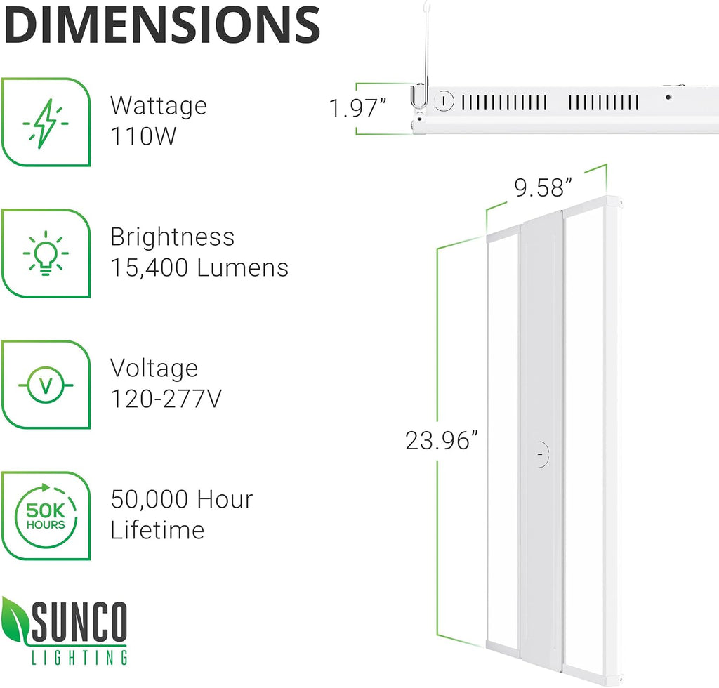 Sunco 2 Pack LED 2 Foot Linear High Bay Warehouse Lights, 110W, Dimmable