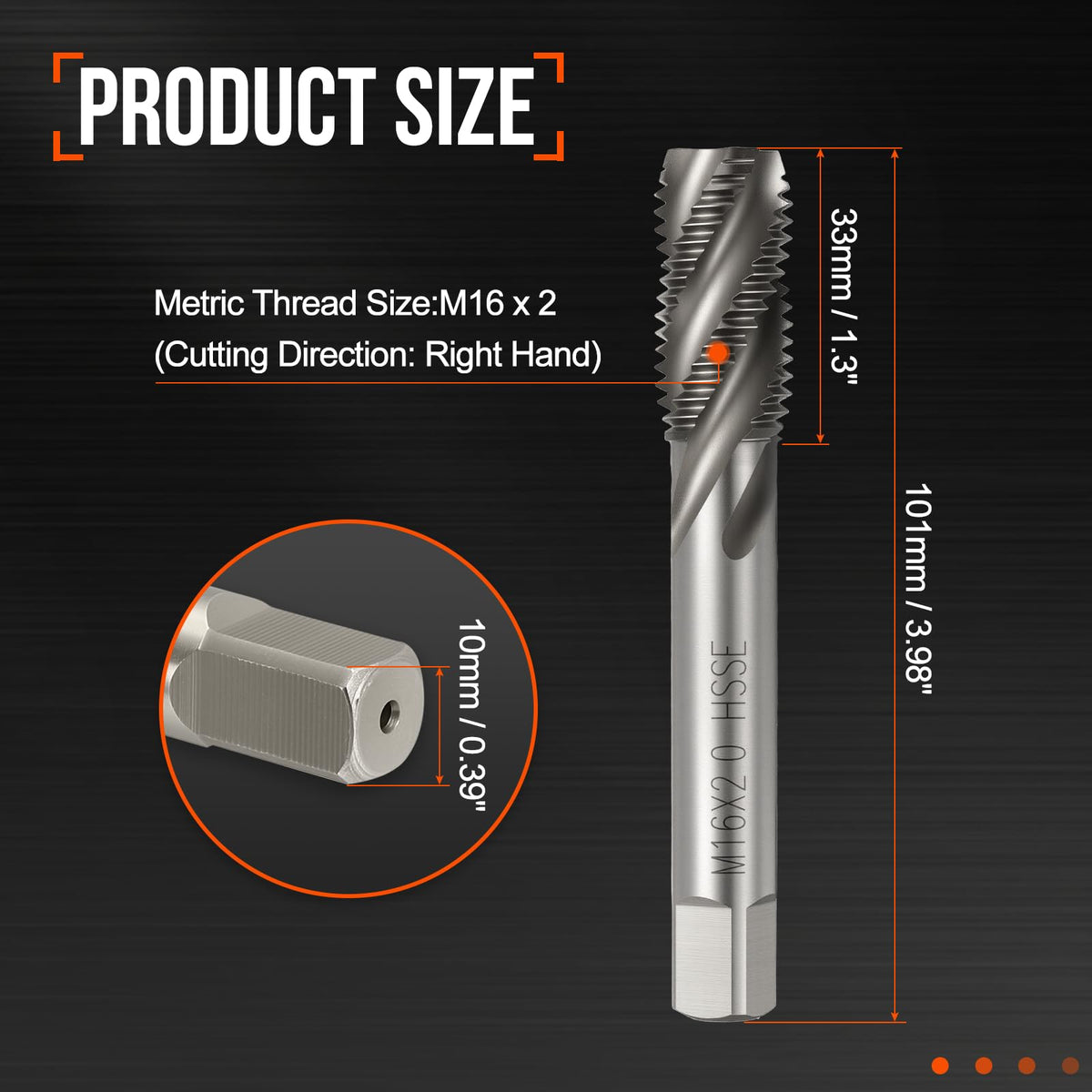 Workkyma M16 x 2 Spiral Flute Thread Tap M2 High Speed Steel Polished