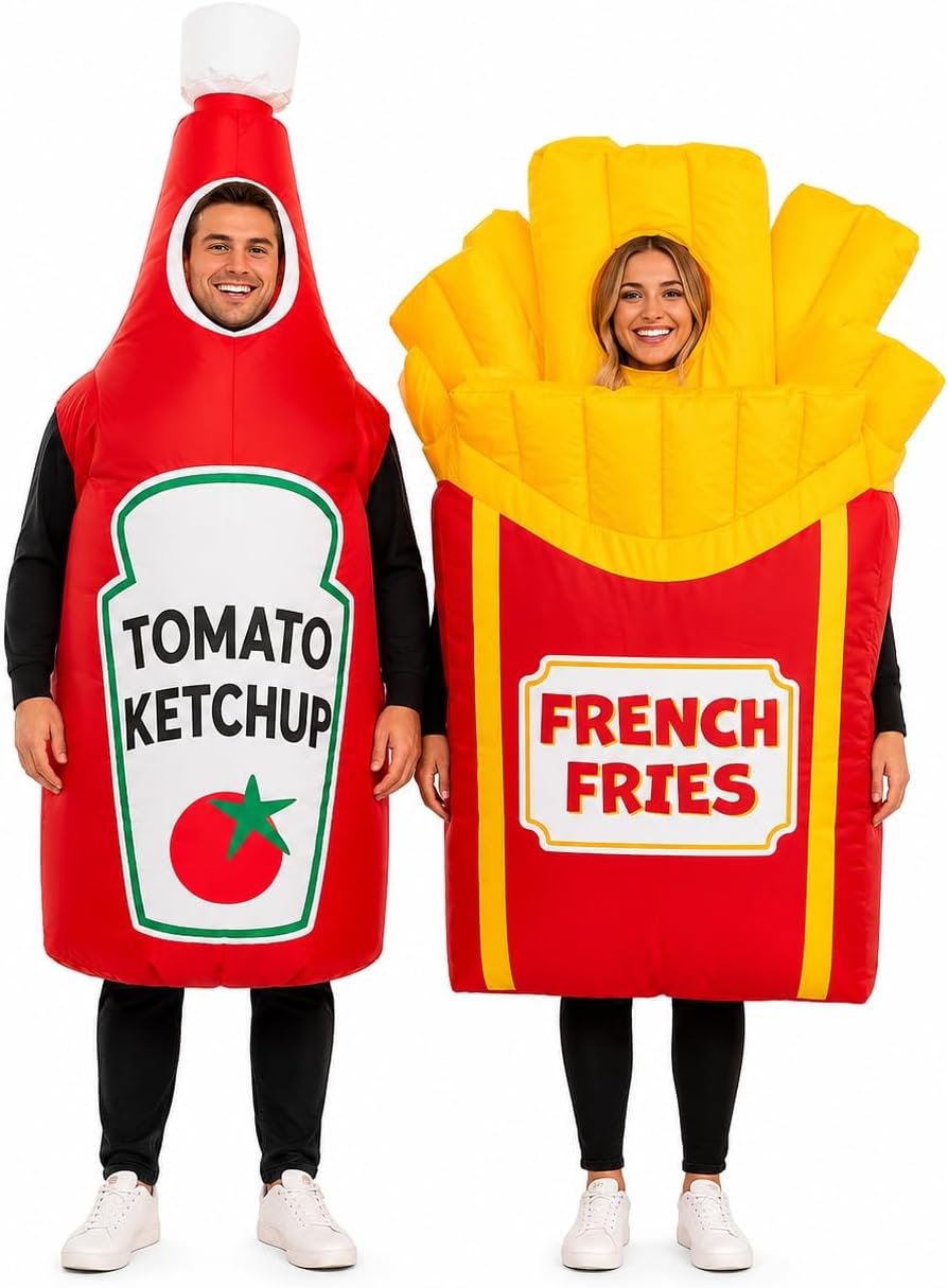 Adult Inflatable Couple Costume, Ketchup and Fries Party Outfits