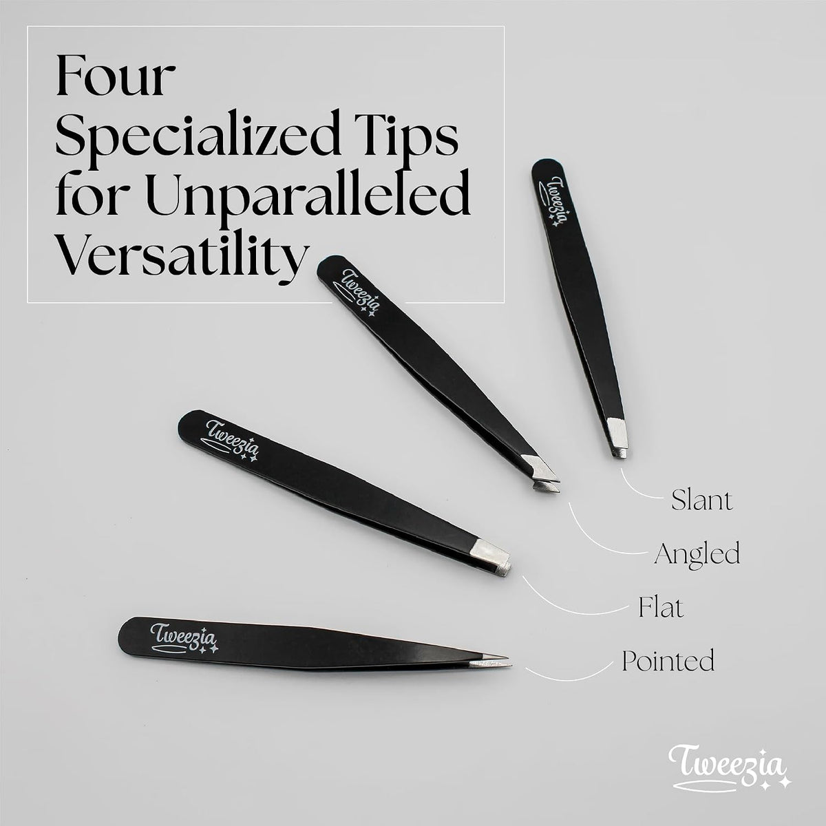 TWEEZIA Stainless Steel Precision Tweezers Set with Mirror Case, 4 Piece