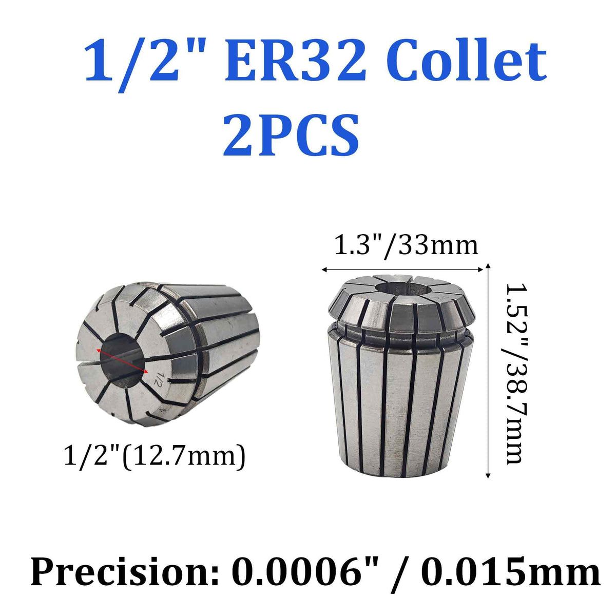 bociloy 2PCS ER32 Spring Collet, 1/2" High Precision Collet Chuck for CNC Router Milling Machine Lathe Spindle Tool Holder