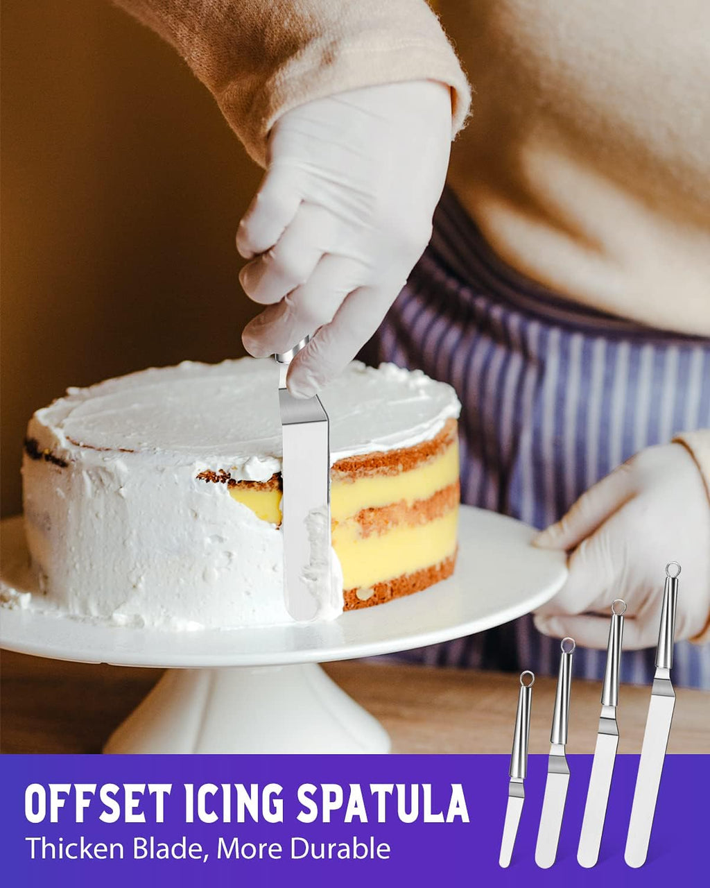 Metal Offset Icing Spatula for Cake Decorating Frosting, Set of 4