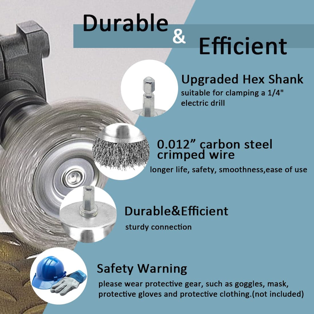 BeQell Wire Brush for Drill, 10pcs 4 Inch Wire Wheel Brush Cup Set, 0.012 Inch Coarse Carbon Steel Crimped with 1/4-Inch Hex Shank for Rust Removal, Clean Paint ,Corrosion