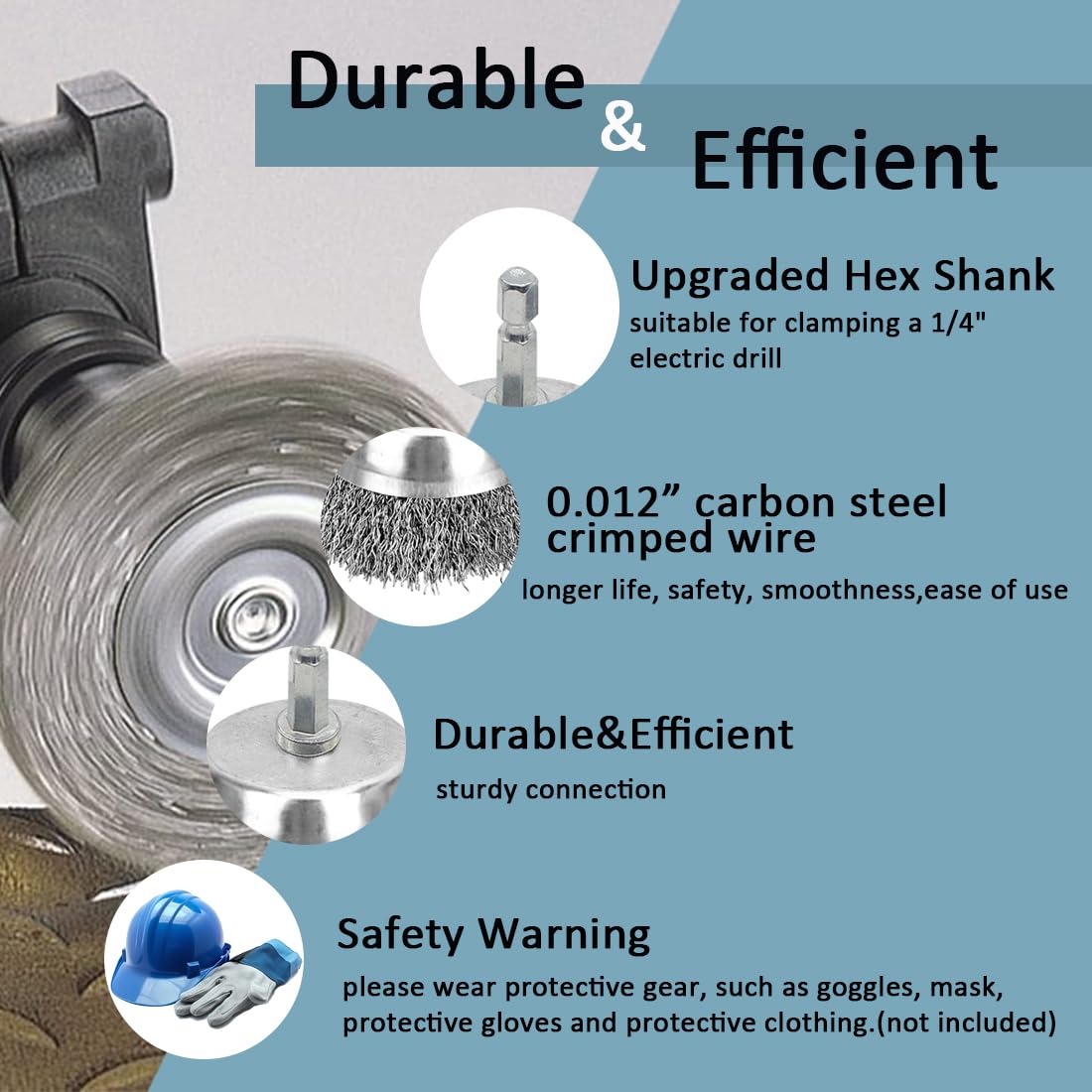 BeQell Wire Brush for Drill, 10pcs 4 Inch Wire Wheel Brush Cup Set, 0.012 Inch Coarse Carbon Steel Crimped with 1/4-Inch Hex Shank for Rust Removal, Clean Paint ,Corrosion