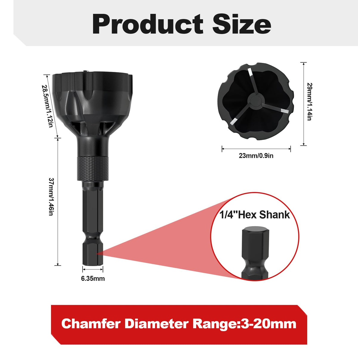 LATTHANT Deburring External Chamfer Tool with Tungsten Carbide Blade, Bolt Thread Repair Tool for 1/8" to 1" (3-25 mm), Burr Removal Tool for Metal, Chamfer Bit with Hex Shank, 2 Size