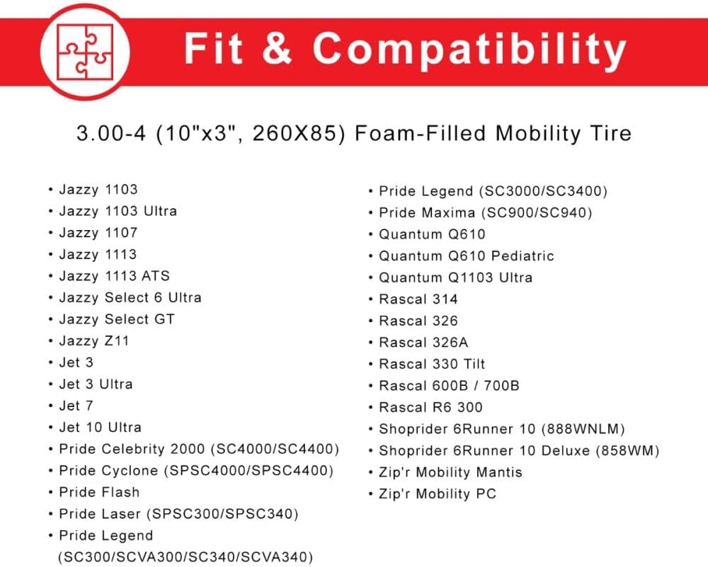 AlveyTech 3.00-4 (10"x3", 260X85) Foam-Filled Mobility Tire with Durotrap C9210 Tread (2-5/8" Bead Width) - Replacement Scooter Flat-Free Tires for Electric Scooters, Non-Marking Gray (TIRSOLI1020)