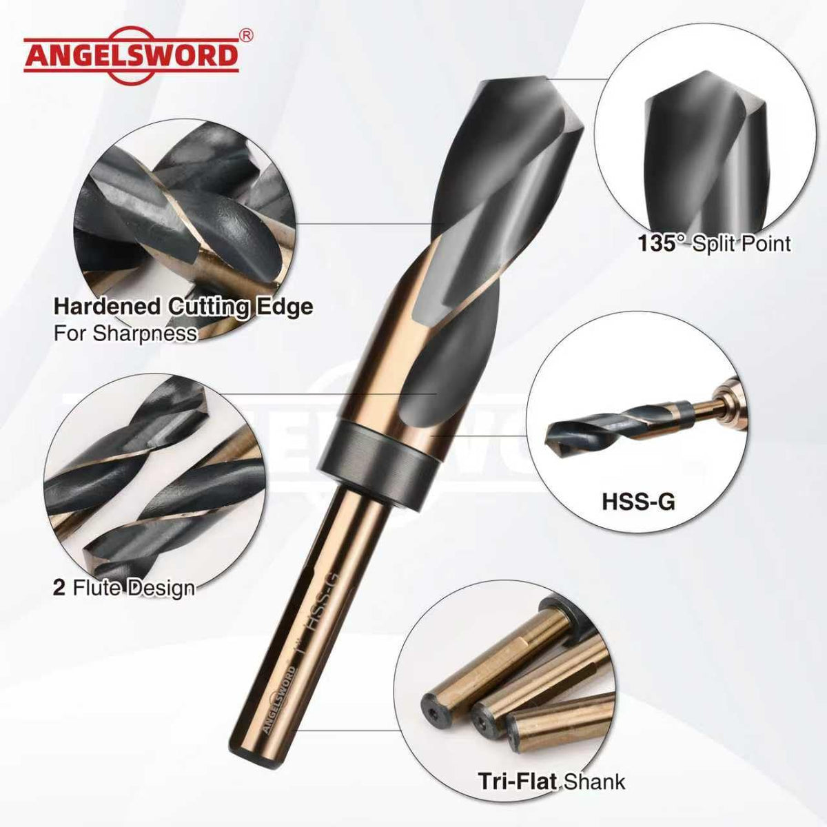 ANGELSWORD 13/16" Reduced Shank Drill Bit for Hard Wood, Mild Steel, Metal