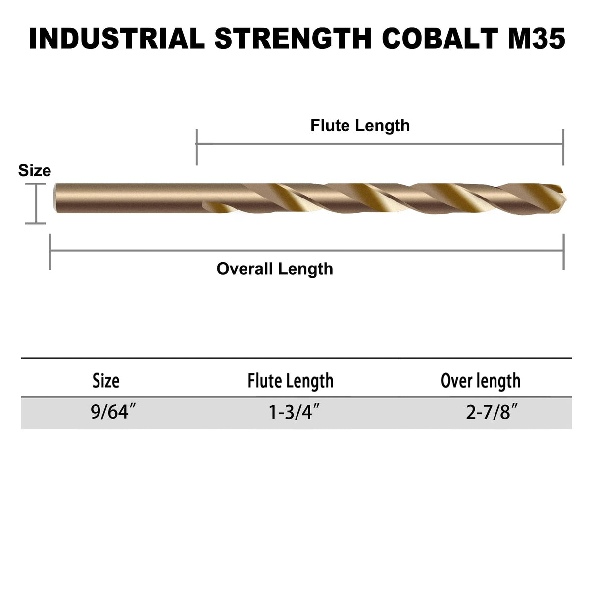 GMTOOLS 9/64 inch Cobalt Drill Bits, M35 HSS, 135 Degree Tip, Jobber Length Twist Drill Bit Set for Hard Metal, Stainless Steel, Cast Iron, Wood and Plastic, with Storage Case, Pack of 13