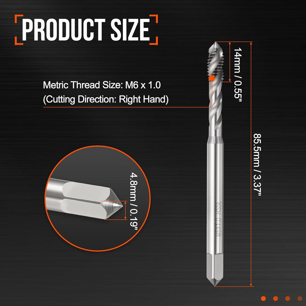 M6 x 1.0 Spiral Flute Thread Tap M35 High Speed Steel Polished