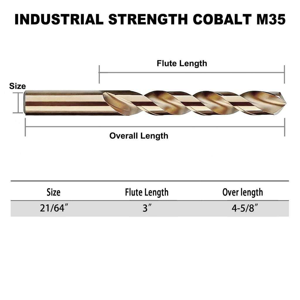 GMTOOLS 21/64 inch Cobalt Drill Bits, M35 HSS, 135 Degree Tip, Jobber Length Twist Drill Bit Set for Hard Metal, Stainless Steel, Cast Iron, Wood and Plastic, with Storage Case, Pack of 3