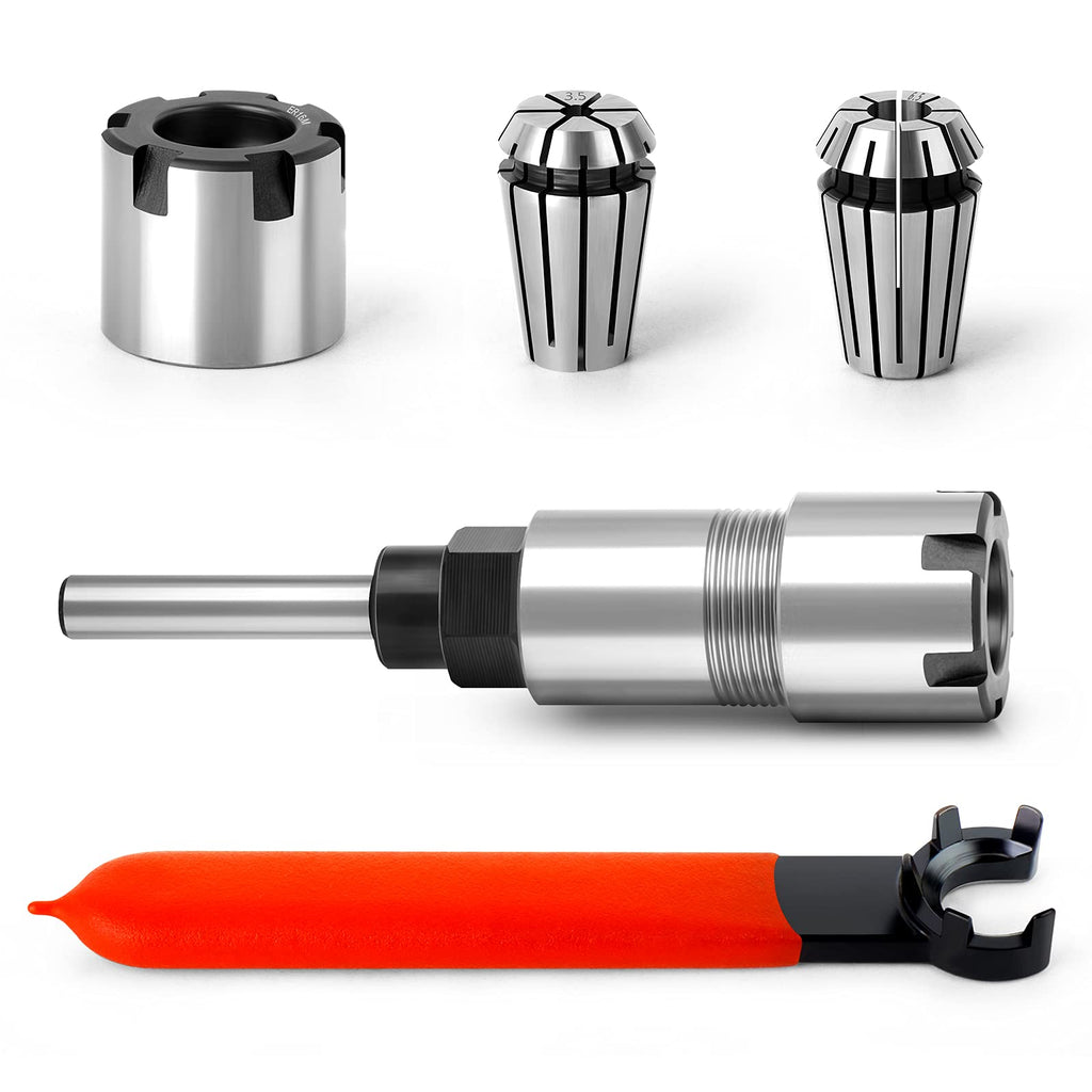 MEIGGTOOL 1/4 Inch Shank Router Bit Extension Collets ER16M Extender Chuck Converter Adapter, Convert 1/8-Inch & 1/4-Inch Shank Bits for Milling Lathe Tool Workholding and CNC Engraving Machine