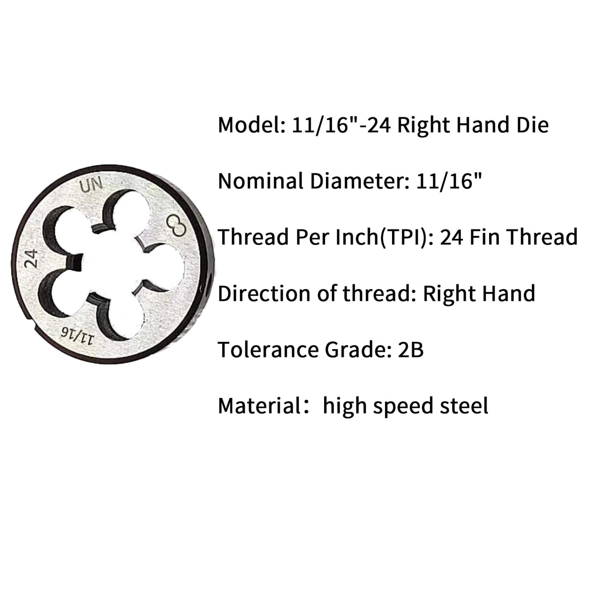 11/16"- 24 Tap and Die set, Right Hand, UNEF, Straight Flute