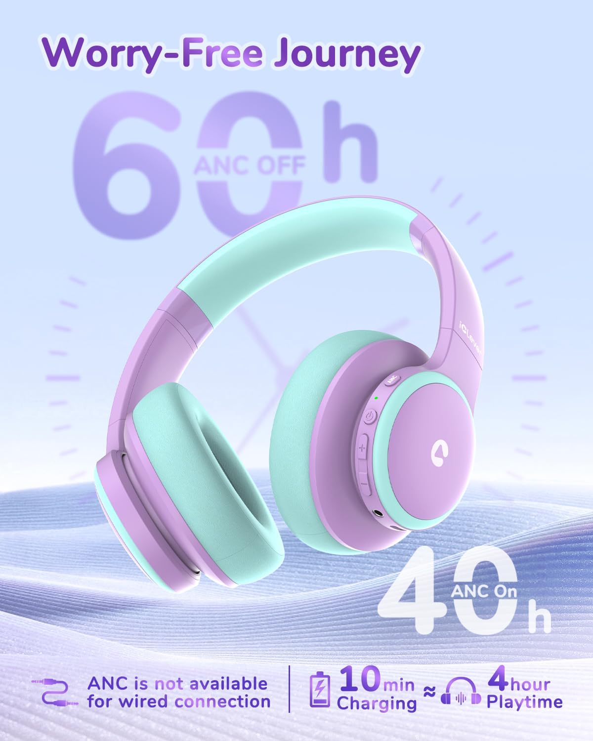 BTH26 Active Noise Cancelling Headphones for Kids, 60H Playtime | SafeSound Tech 3.1, USB C Fast Charging