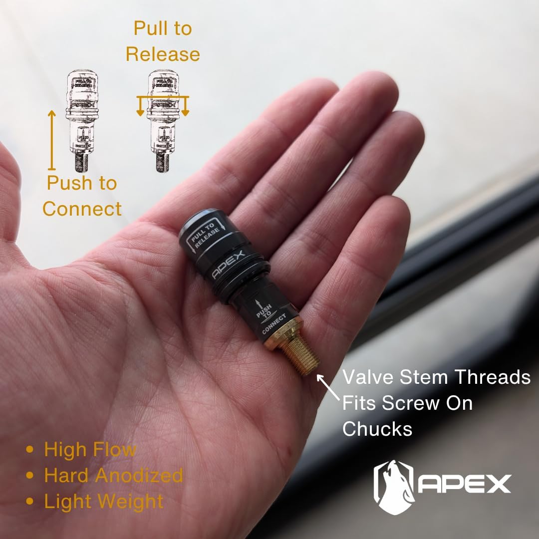 APEX High Flow Push On Air Chuck - Product Compatible with: Milwaukee M12 M18 Inflator - Air Up Faster