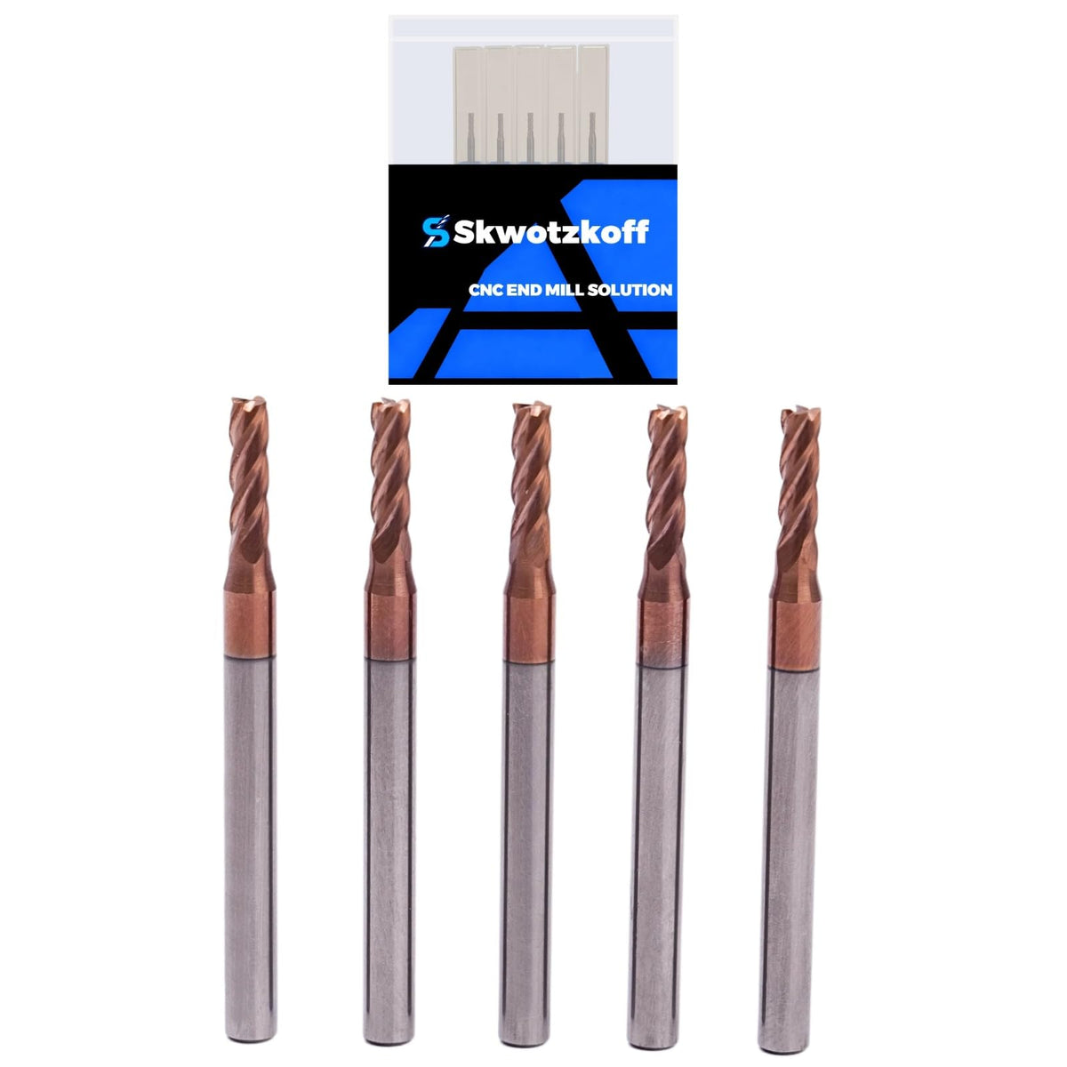 SKWOTZKOFF 5PCS 3/32" End Mill Bits Carbide Square 4 Flute TiN 1/8" Shank