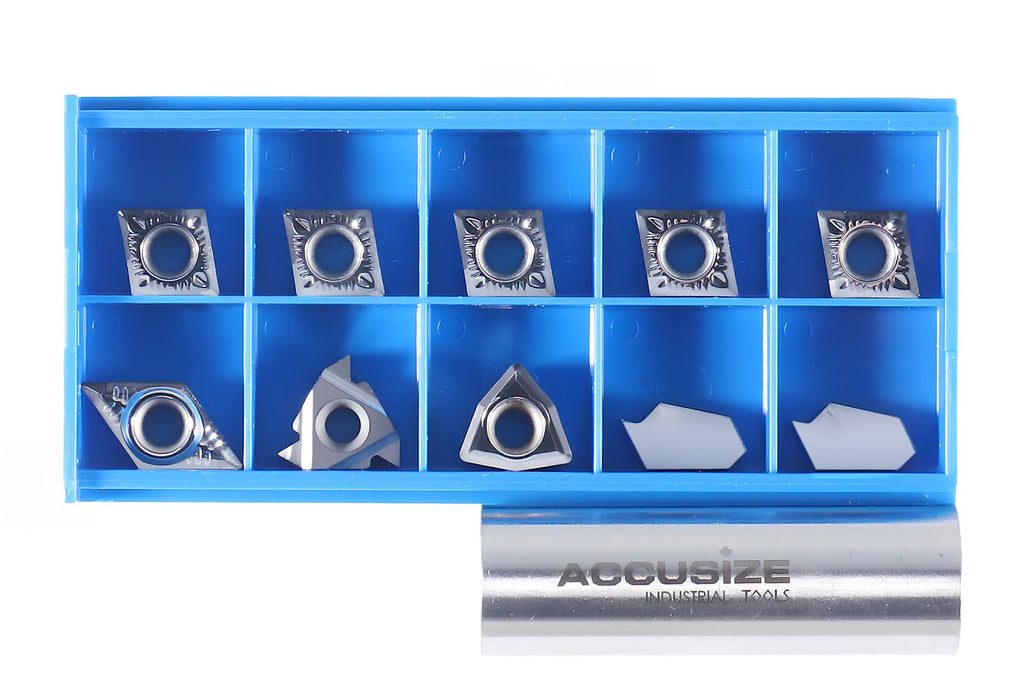 Accusize Carbide Insert Set for 3/4 in Turning Tool, 10 Pc, for Aluminum