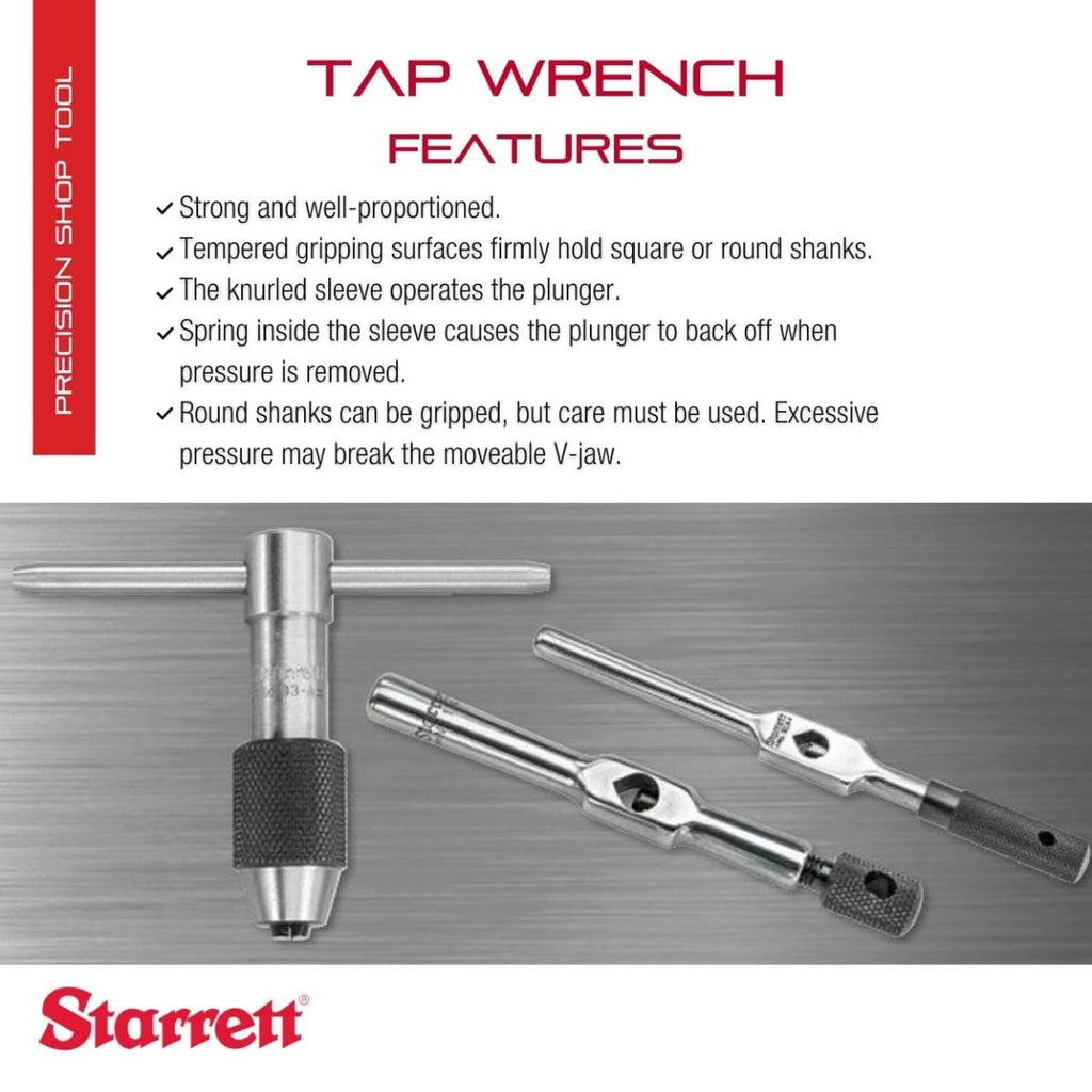 Starrett Tap Wrench, 9" Body Length, 5/32-9/32" Square Shank