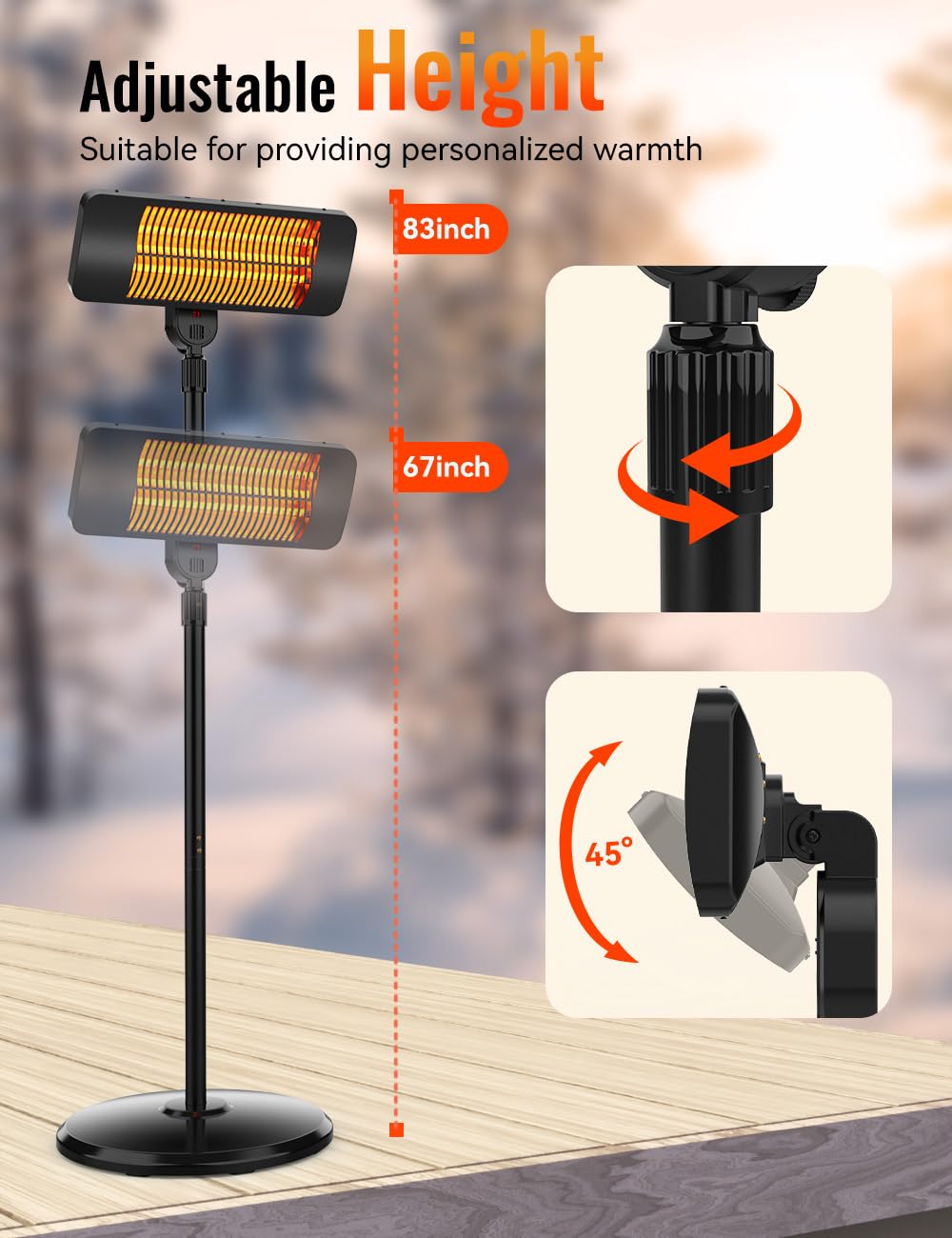 Outdoor Heater for Patio,1500W Infrared Electric Patio Heaters