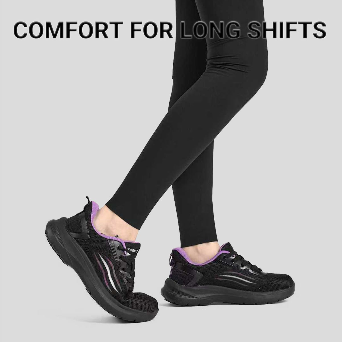 Non Slip Work Shoes for Women Black Purple