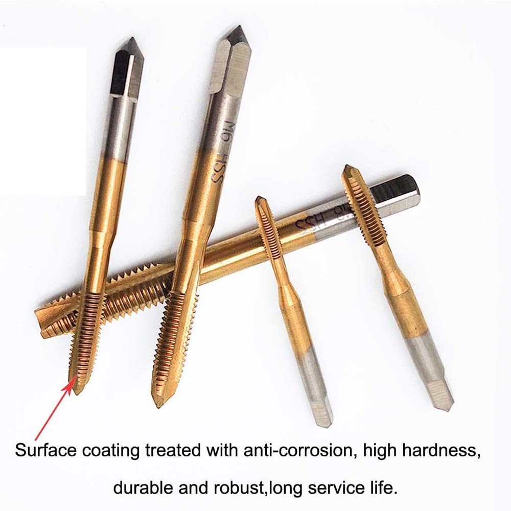 QISF Adjustable T-Handle Ratchet Tap Holder Wrench Set + 5Pcs Titanium M3-M8 Machine Screw Thread Metric Plug Taps(Wrench 10" Long)
