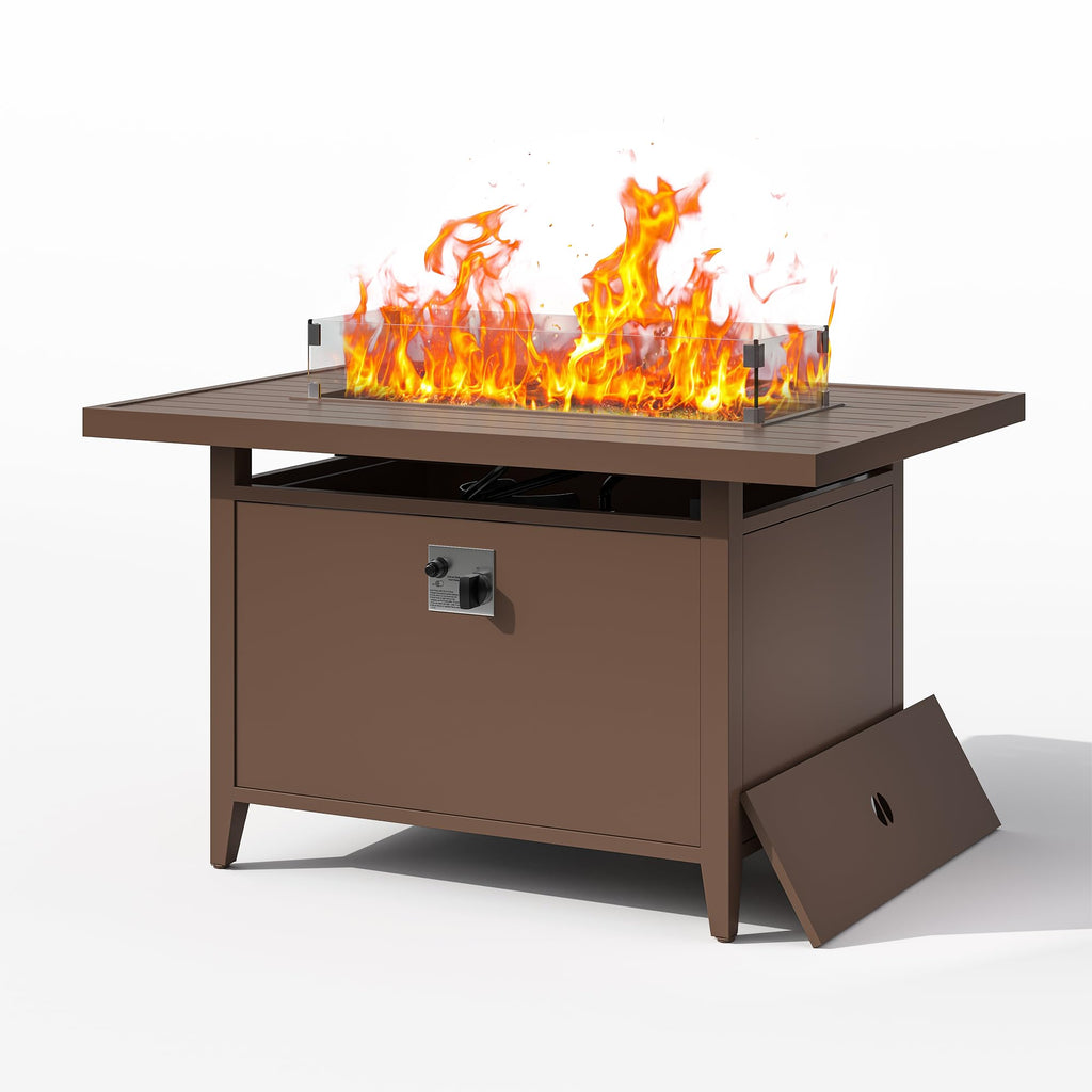 43" Aluminum Propane Fire Pit Table with Wind Guard & Lid