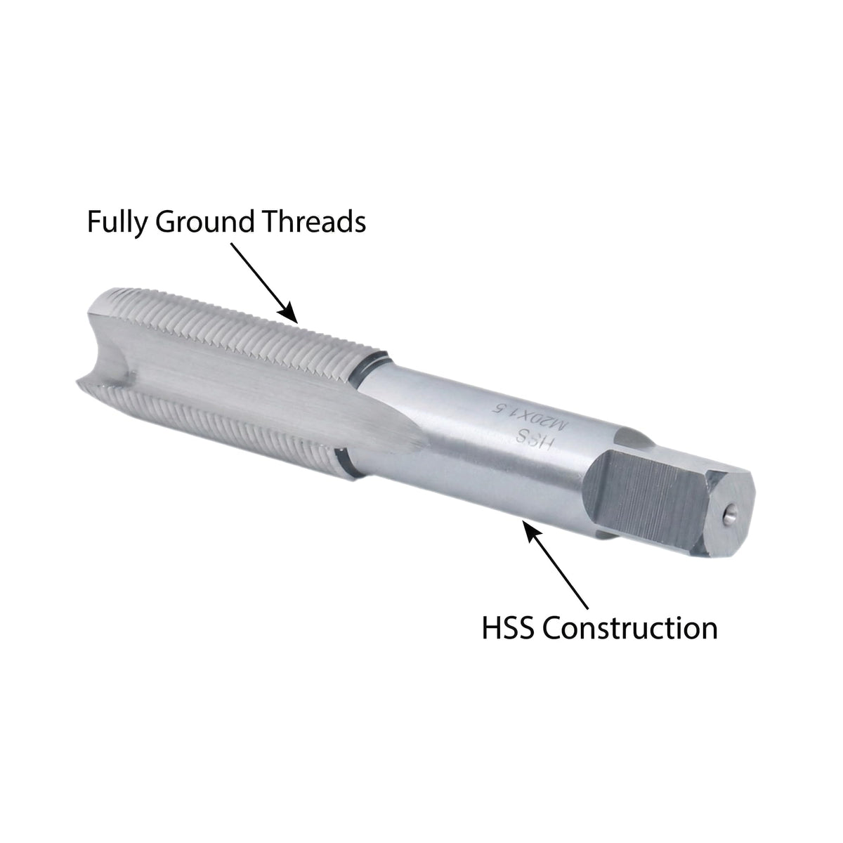 Accusize Metric Spiral Point Tap M20 x 1.5, HSS, 3-Flute