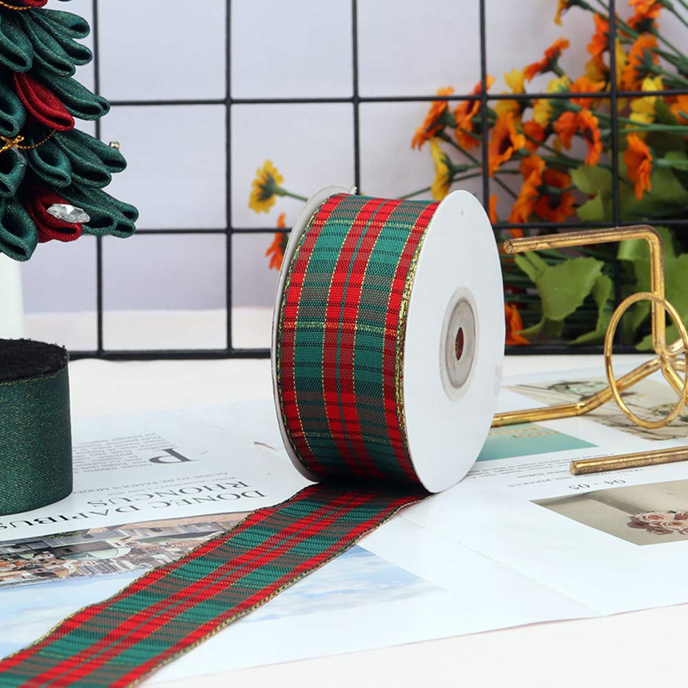 Christmas Checkered Plaid Ribbon 25 Yard Each Roll 100% Polyester Woven Edge Gingham Ribbon for Christmas Crafts