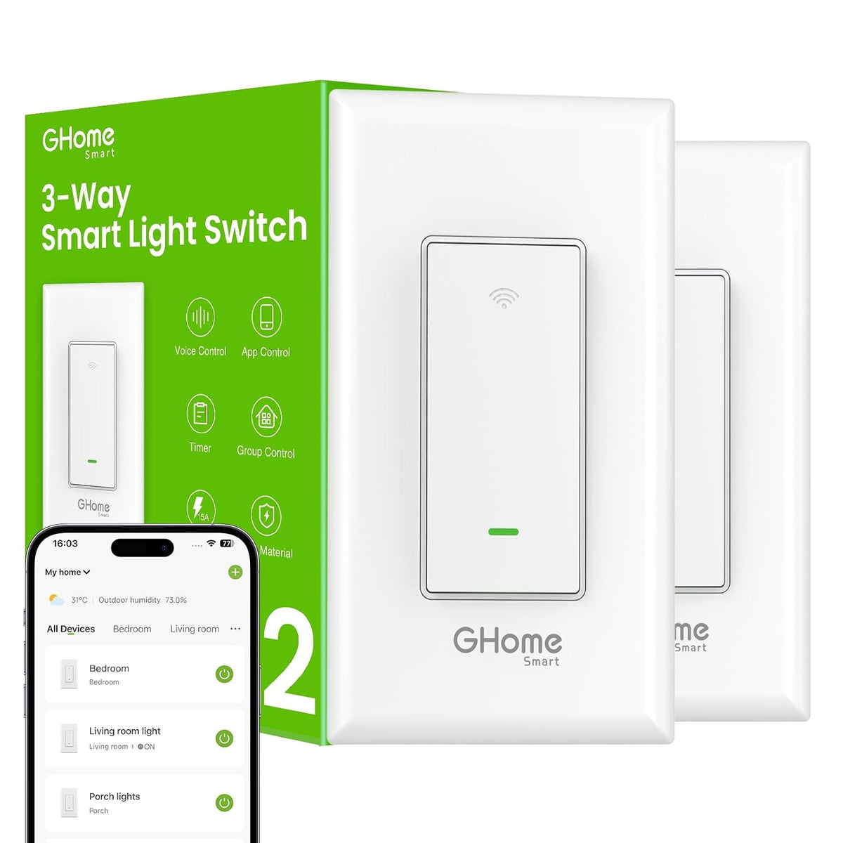 Switch, 3 Way Light Wi-Fi Switch Compatible with Alexa and Google Home