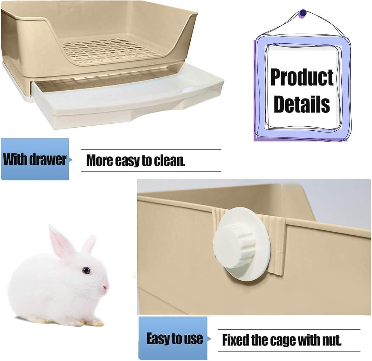 Large Rabbit Litter Box Trainer, Potty Corner Toilet with Drawer Bigger Pet Pan for Adult Hamster, Guinea Pig