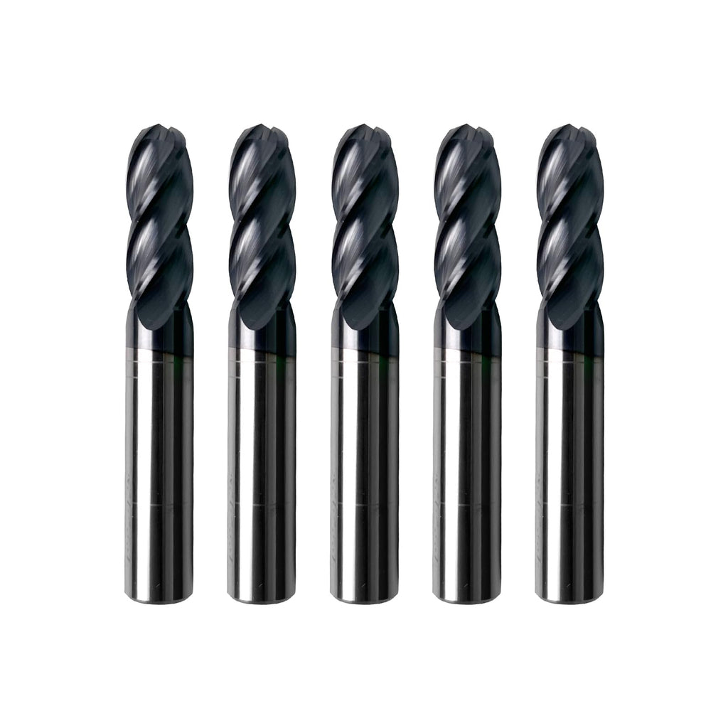 Zorqon 5Pcs 3/8" Carbide Ball Nose End Mills, ALTiN Coated, 4 Flute