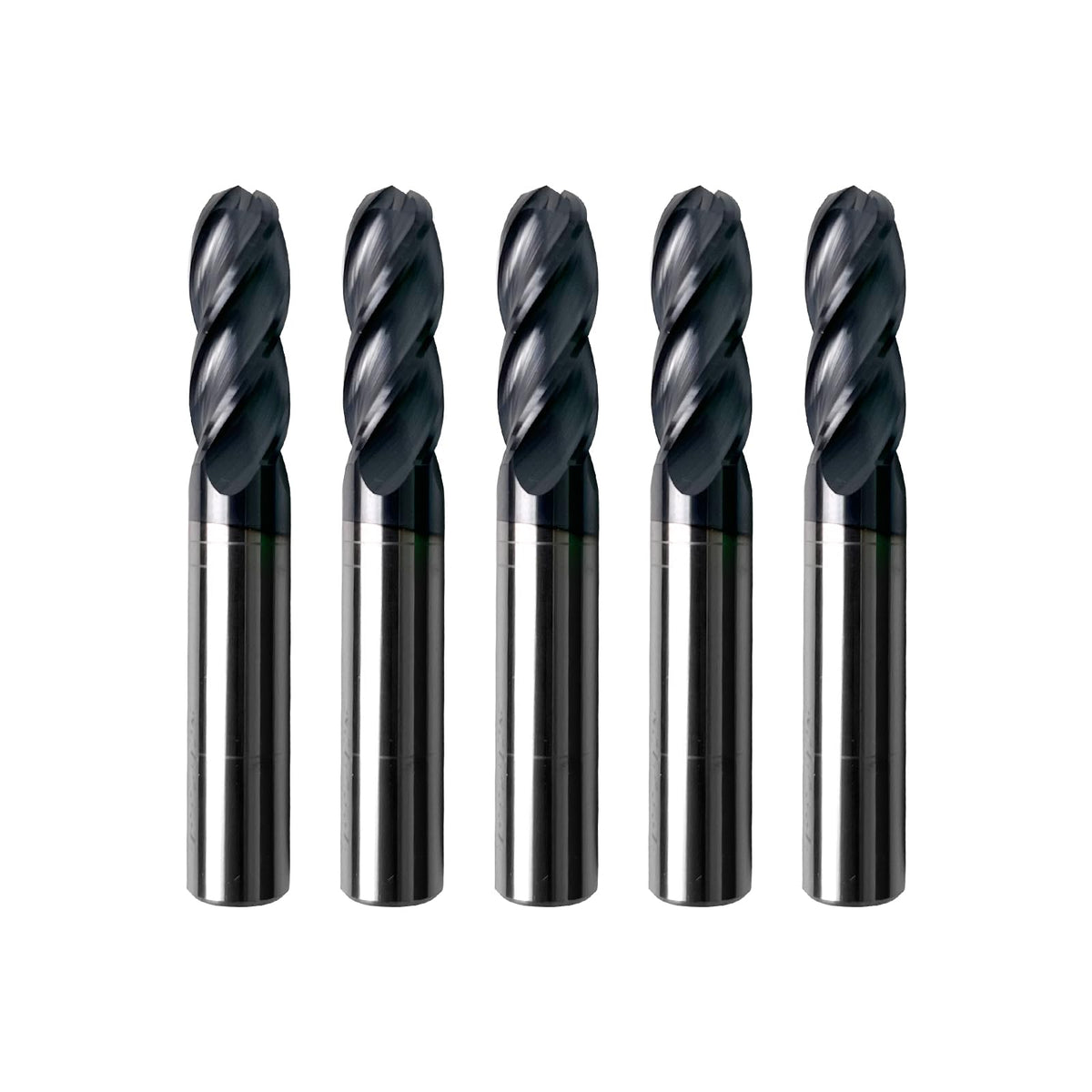 Zorqon 5Pcs 3/8" Carbide Ball Nose End Mills, ALTiN Coated, 4 Flute