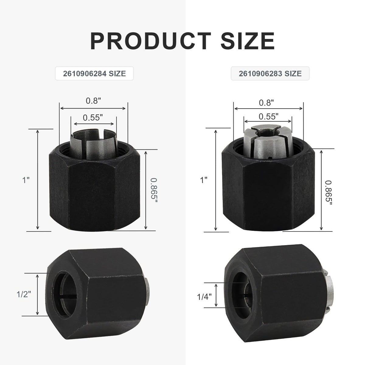 Laofudech 2610906283 1/4” and 2610906284 1/2" Router Collet Kit Replacement for 1613 1617 1618 and 1619 Router