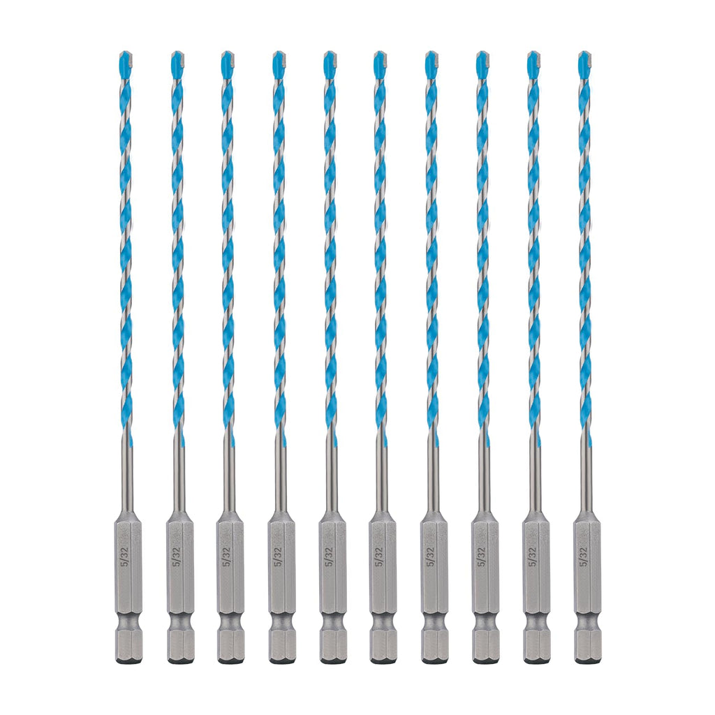 toolant 5/32" Concrete Drill Bit Set & Masonry Drill Bit Set, Shockproof Hex Shank Hammer Drill Bit Set for Glass/Brick/Plastic/Cement/Tile, Industrial Strength Carbide Drill Bit Tip 1/4" Box of 10