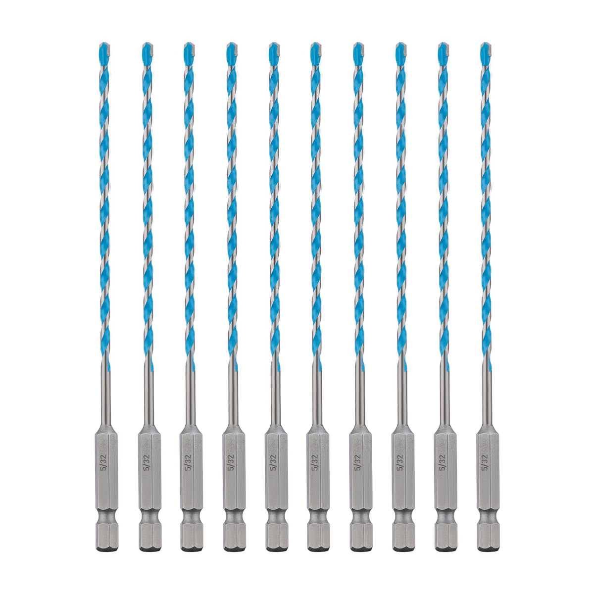 toolant 5/32" Concrete Drill Bit Set & Masonry Drill Bit Set, Shockproof Hex Shank Hammer Drill Bit Set for Glass/Brick/Plastic/Cement/Tile, Industrial Strength Carbide Drill Bit Tip 1/4" Box of 10