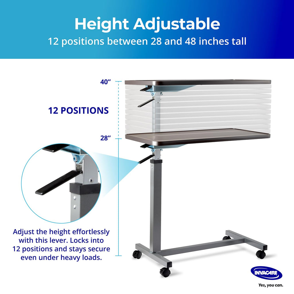 Bed Table, Height Adjustable & Tilting Overbed Table, Hospital Bedside Table, Medical Rolling Desk with Wheels