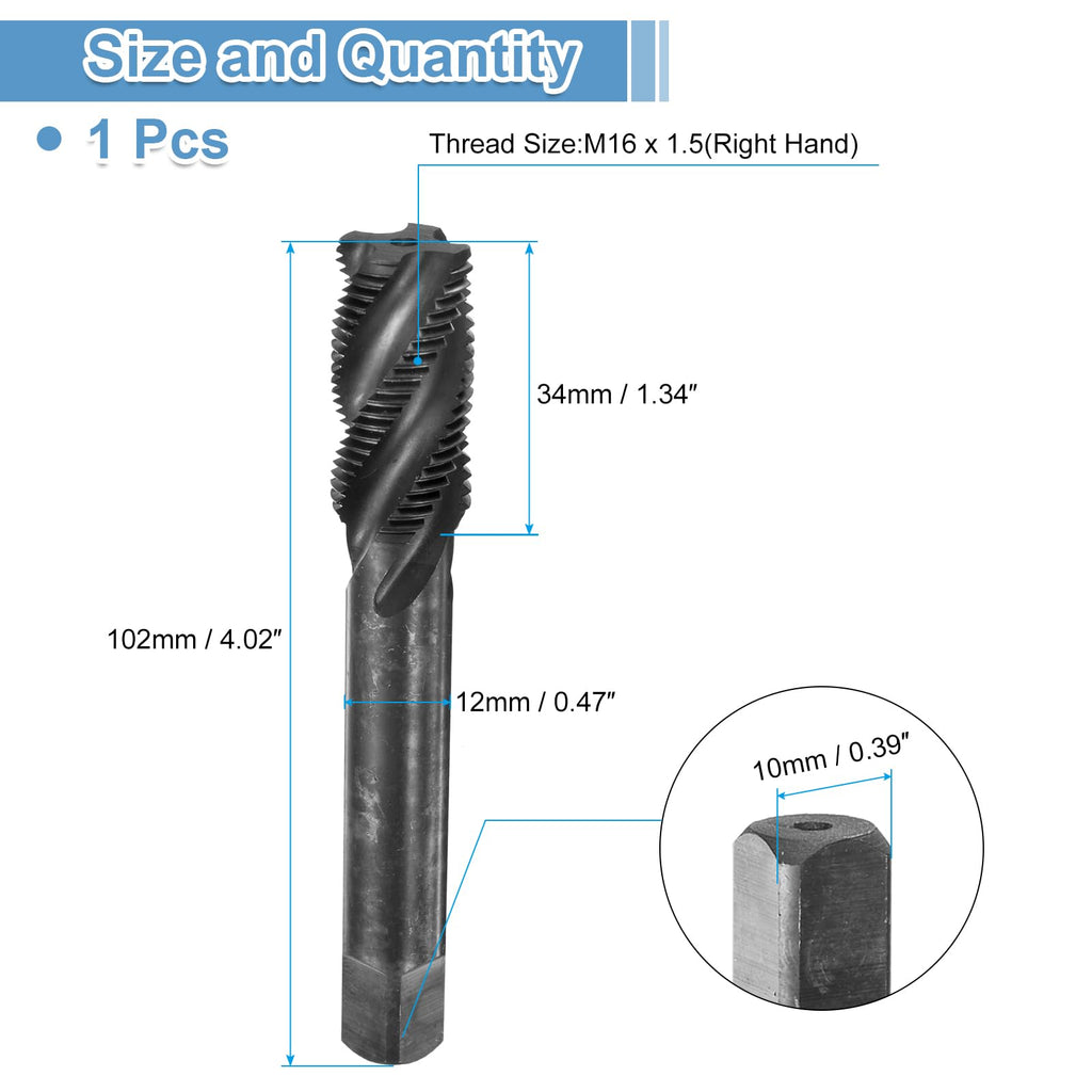 uxcell Spiral Flute Thread Taps M16 x 1.5 H2 Metric Machine Threading Tap Bit, Nitrided Coated Screw Tapping Repair Tool, M2 High-Speed Steel (HSS)